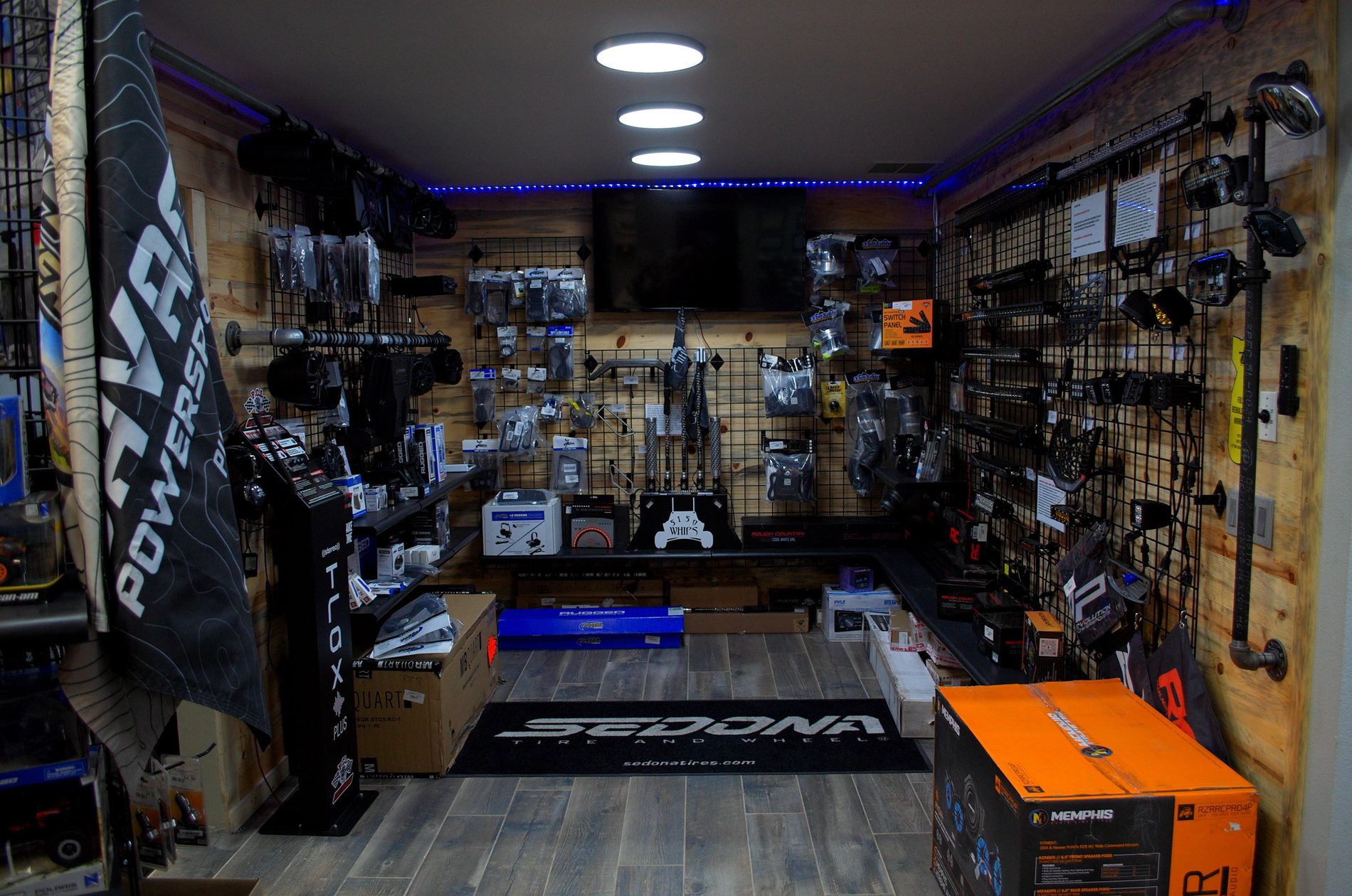 The parts and accessories showroom inside Savage Powersports