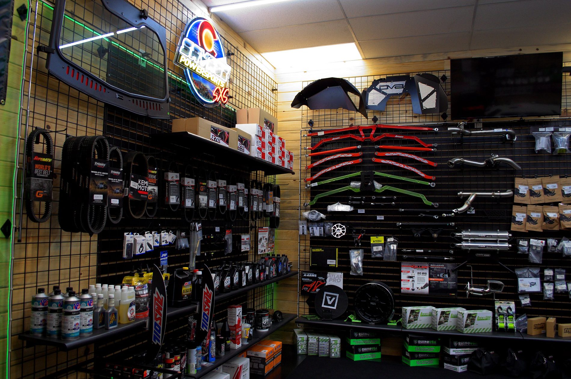 Parts on the wall at Savage Powersports